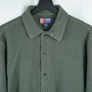 Chaps‎ Ralph Lauren Green Houndstooth Woven Overshirt Size L 100% Cotton